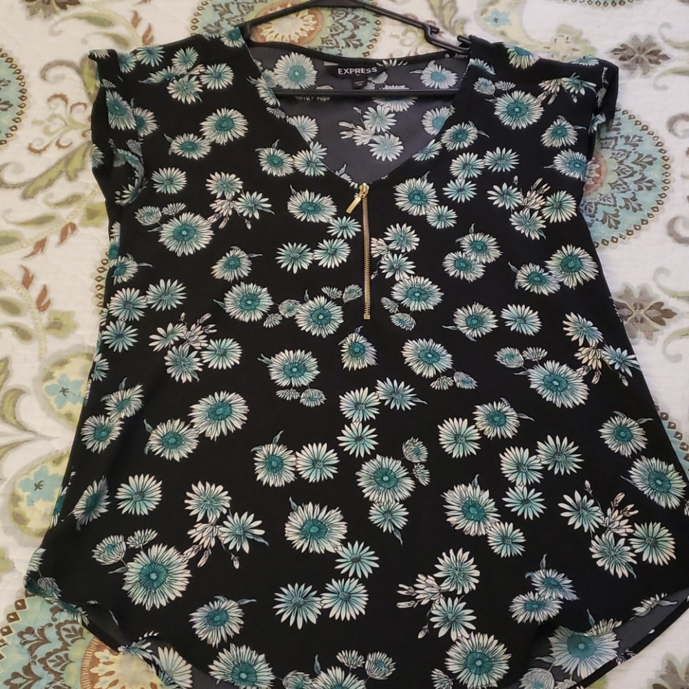 Express silky zip front shirt